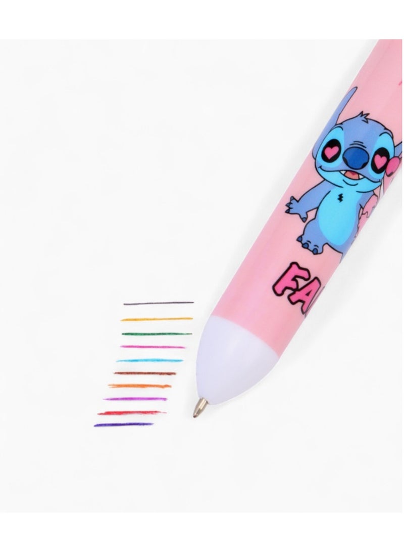 ستيتش قلم حبر جاف متعدد الألوان بتصميم ستيتش الوردي - قلم كرتوني قابل للسحب 10 في 1 للأطفال والطلاب - Image 4